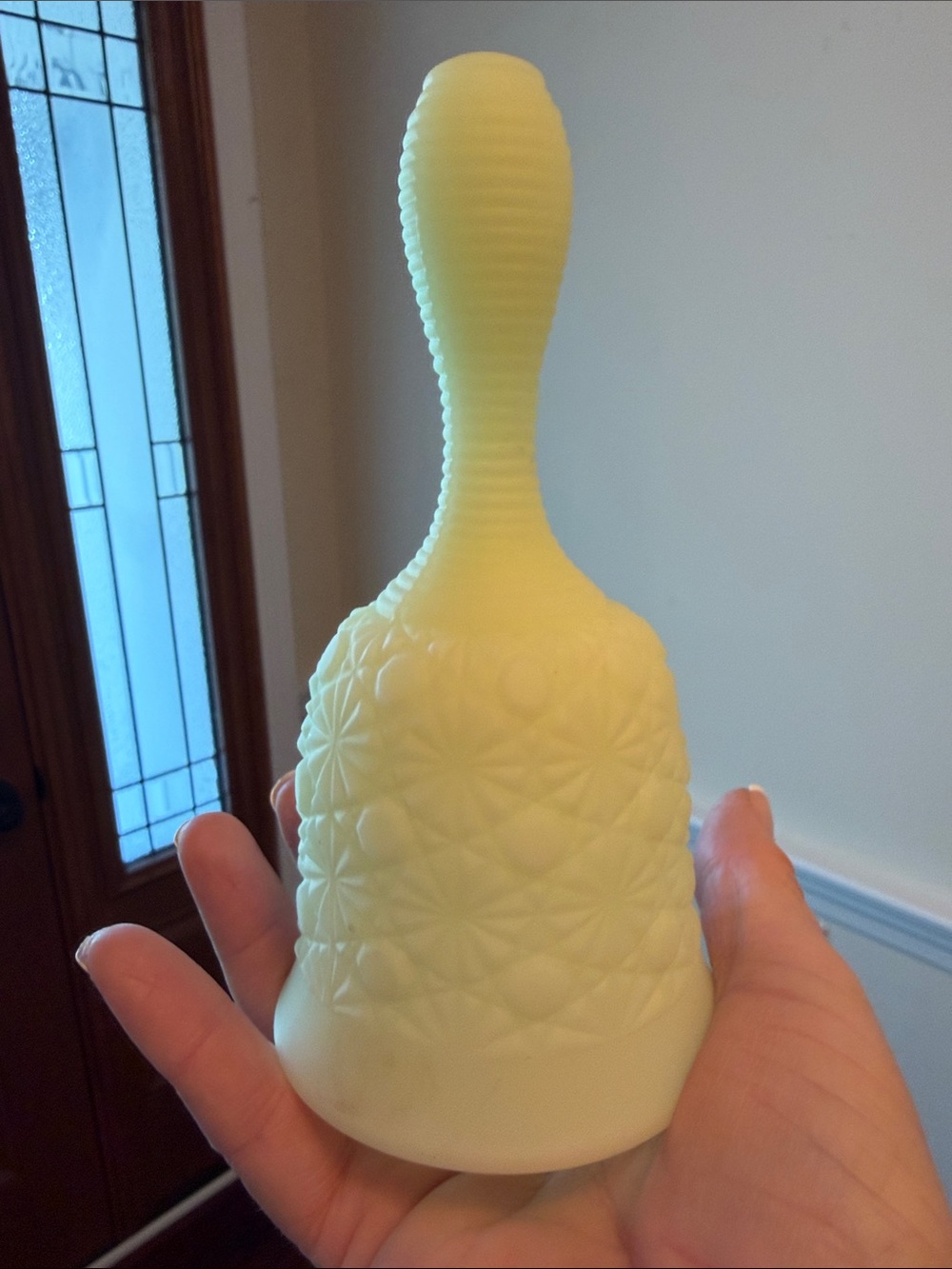 Fenton Pale Yellow Pressed Glass Bell Vase
